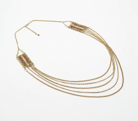 Layered Metallic Necklace with Beaded Accents