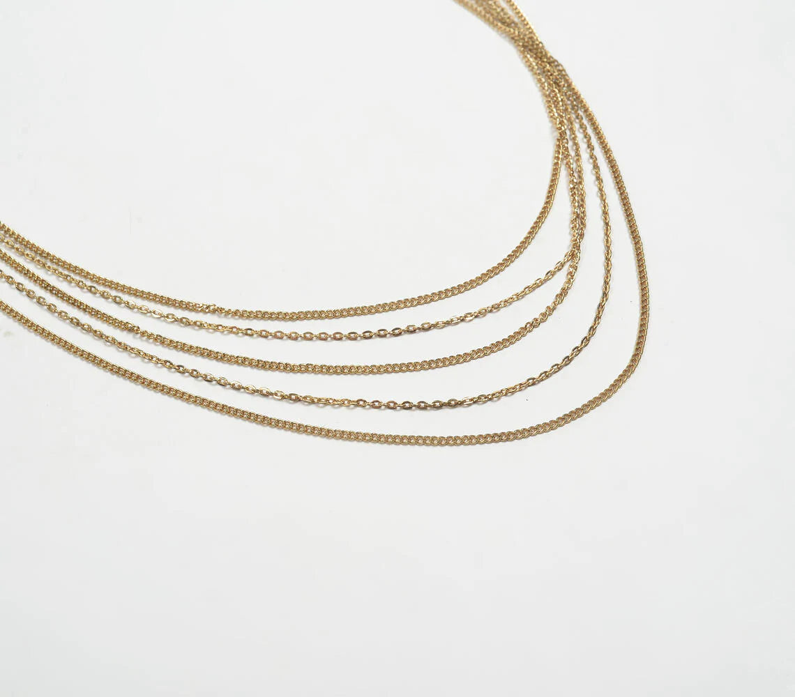 Layered Metallic Necklace with Beaded Accents