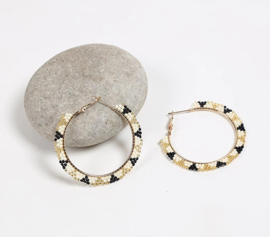 Tribal Triangles Beaded Hoop Earrings
