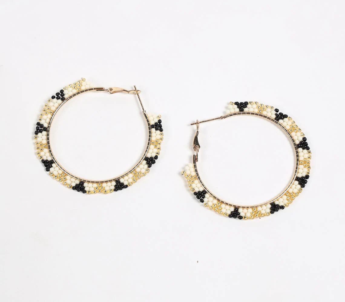 Tribal Triangles Beaded Hoop Earrings