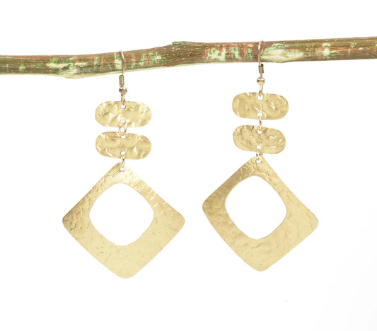 Gold-Toned Iron Hammered Dangle Earrings