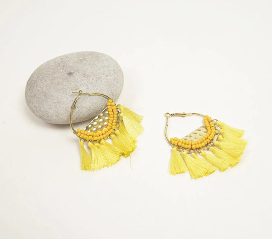 Beaded & Tasseled Hoop Earrings
