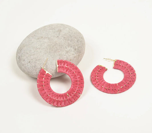 Gold-Toned Iron Hot Pink Huggie Earrings