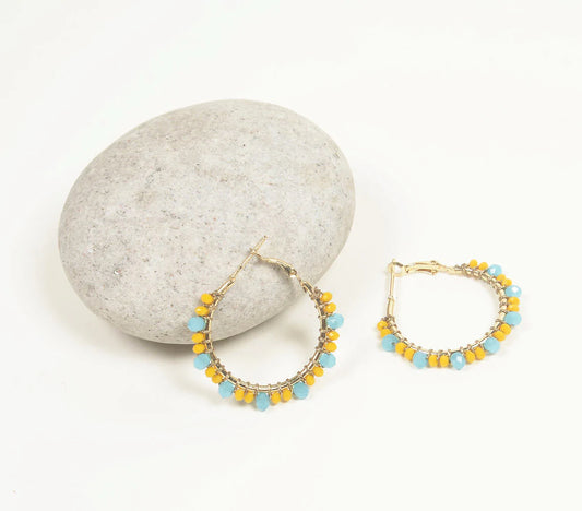 Beaded Yellow & Teal Hoop earrings
