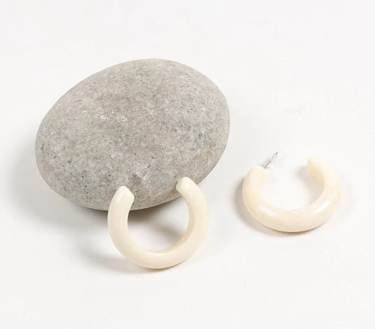 Off-White Resin Minimal C-Hoop Earrings