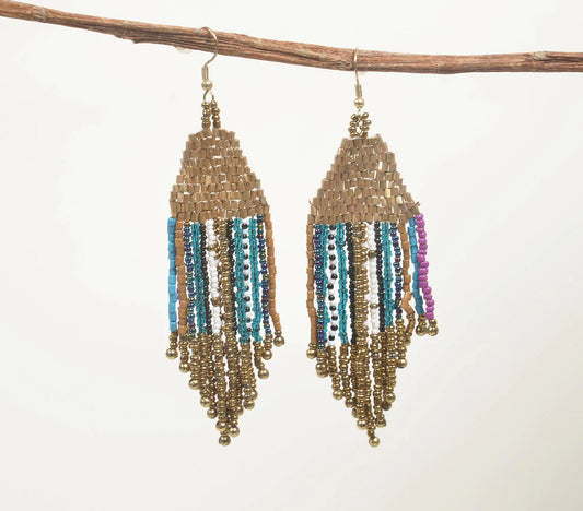 Glass Beaded Studded Dangle Earrings