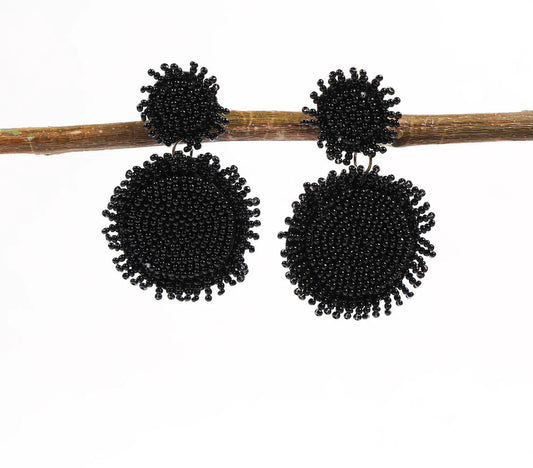 Jet Black Glass Beaded Drop Earrings