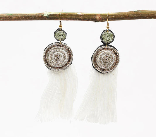 Boho Thread Design Velvet White Earrings