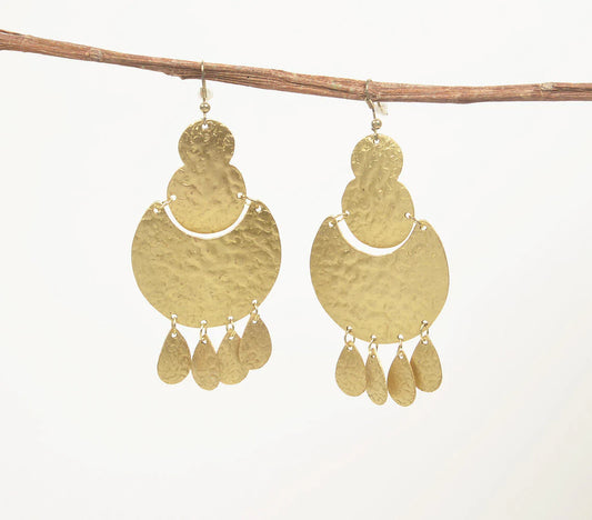 Hammered Gold-Toned Statement Dangle Earrings