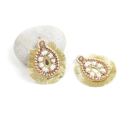 Statement Beaded Metallic Fringe Earrings
