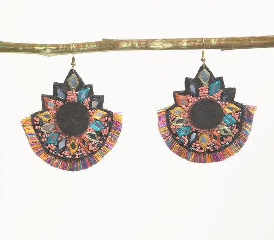 Boho Floral Beaded Fringe Earrings