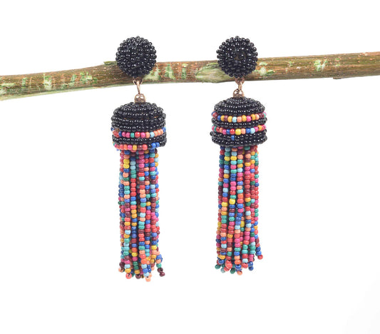 Beaded Retro Punk Dangle Earrings