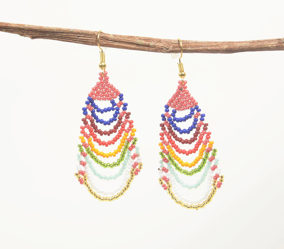 Glass Beaded Pink Dangle Earrings