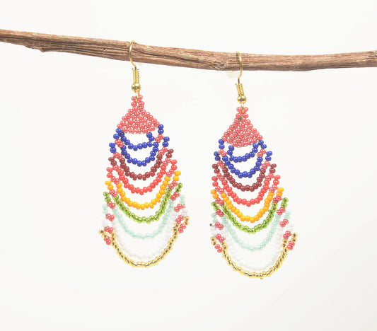 Glass Beaded Pink Dangle Earrings