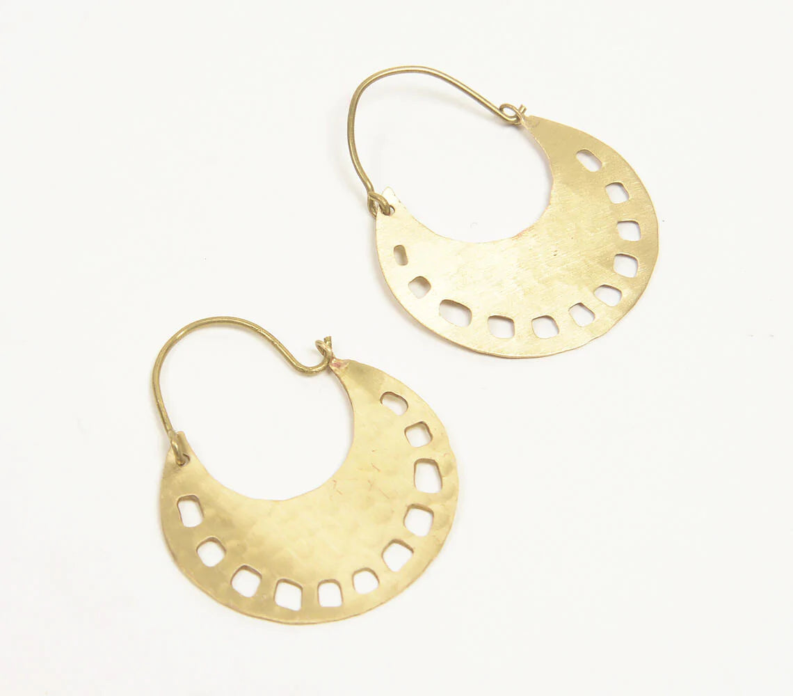 Gold-Toned Brass Lock-Shaped Hoop Earrings