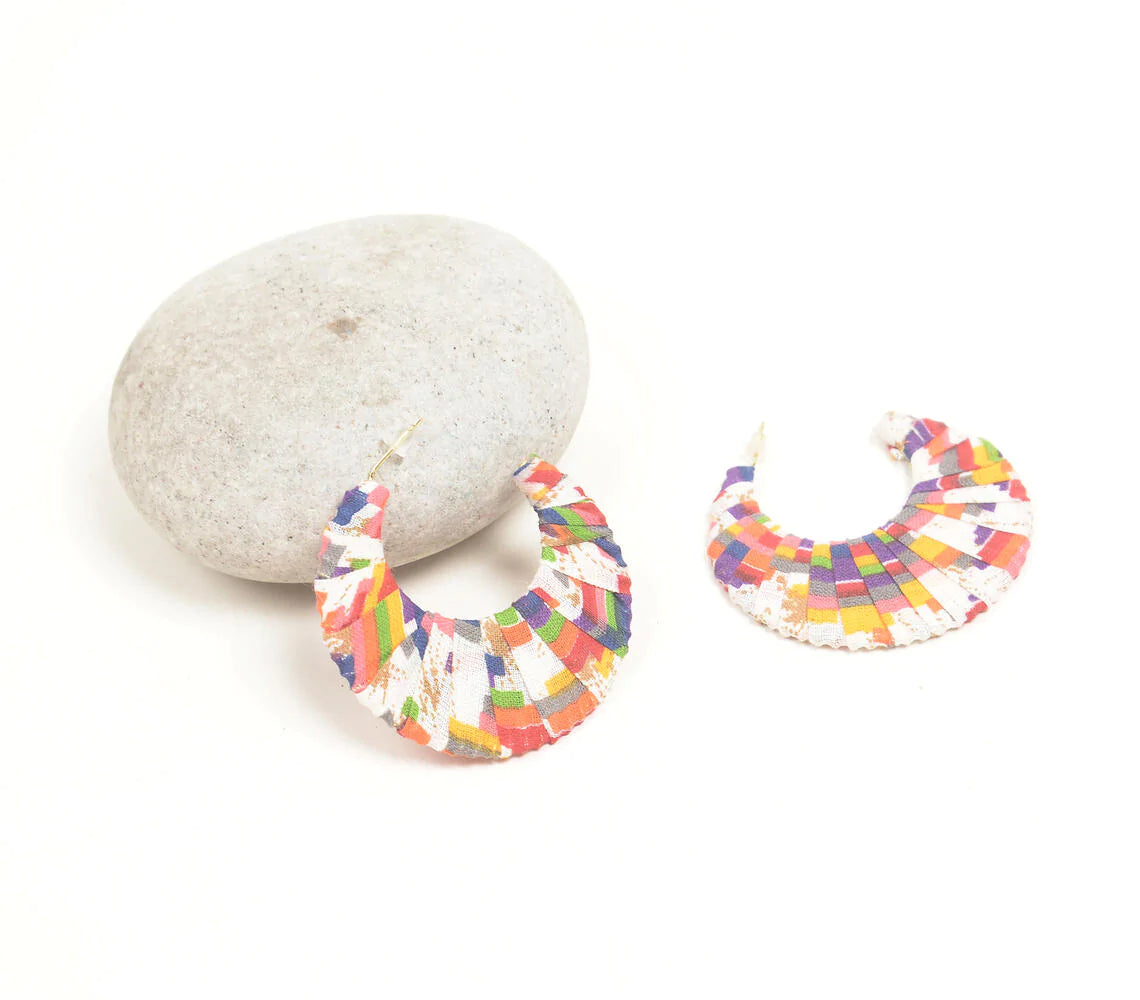 Splashy Retro Fabric Huggie Hoop Earrings