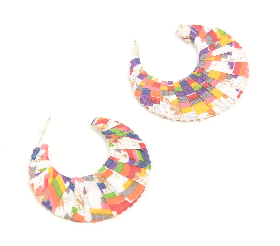Splashy Retro Fabric Huggie Hoop Earrings