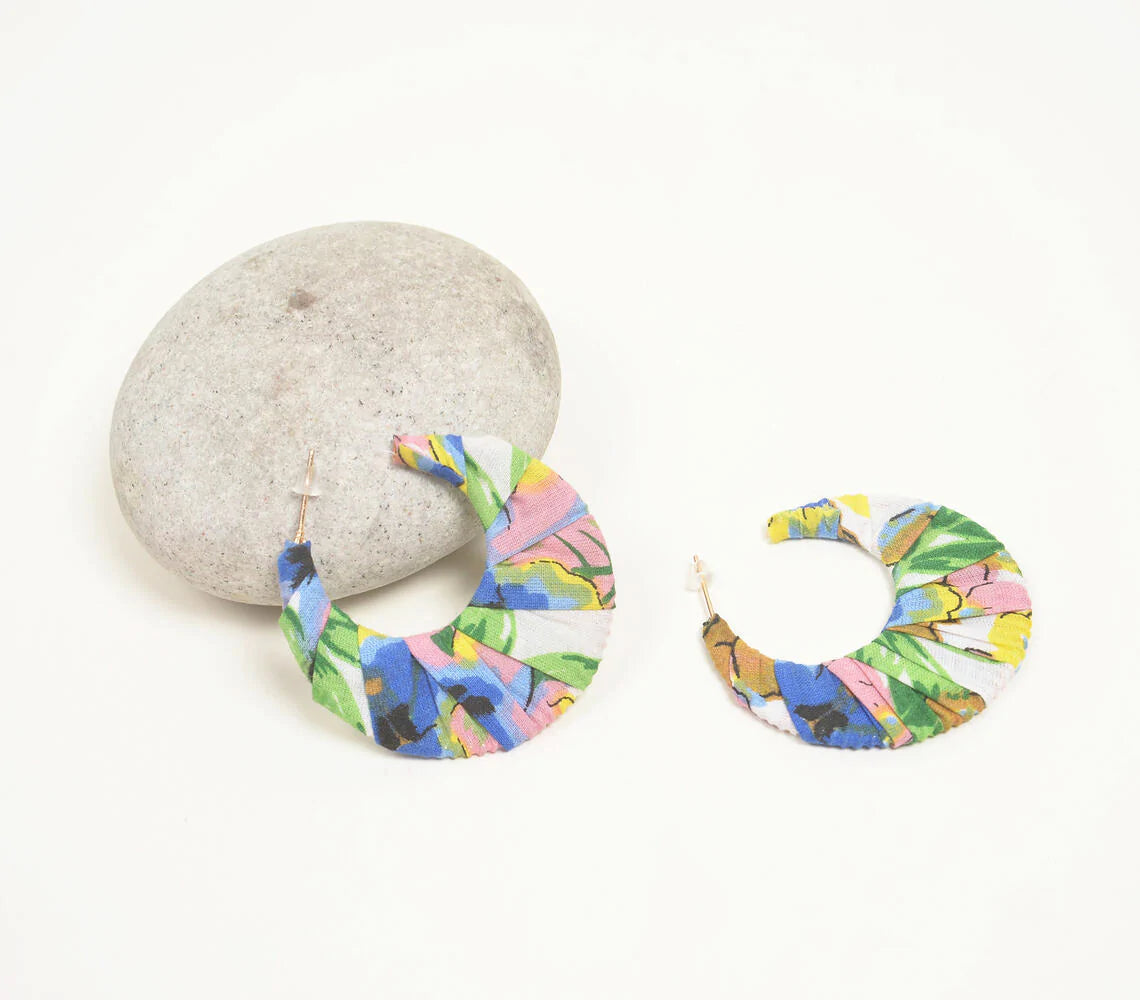 Cotton Fabric-Wrapped C-Hoop Earrings