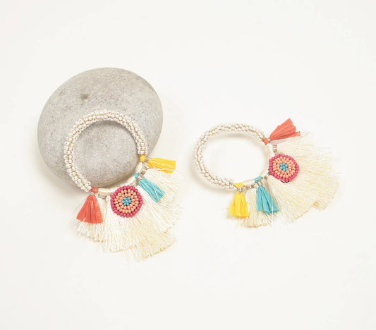 Glass Beaded Loop Tasseled Drop Earrings