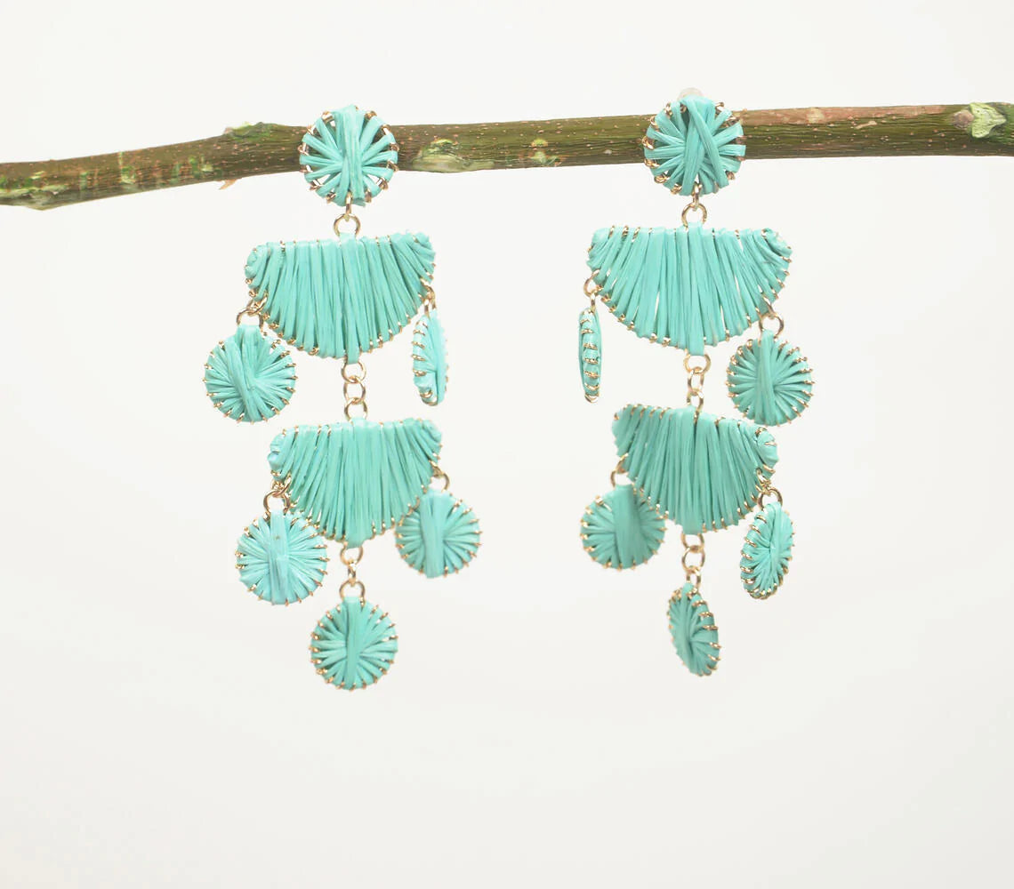 Raffia-Wrapped Gold-Toned Iron Chandelier Earrings