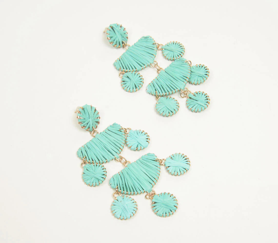 Raffia-Wrapped Gold-Toned Iron Chandelier Earrings