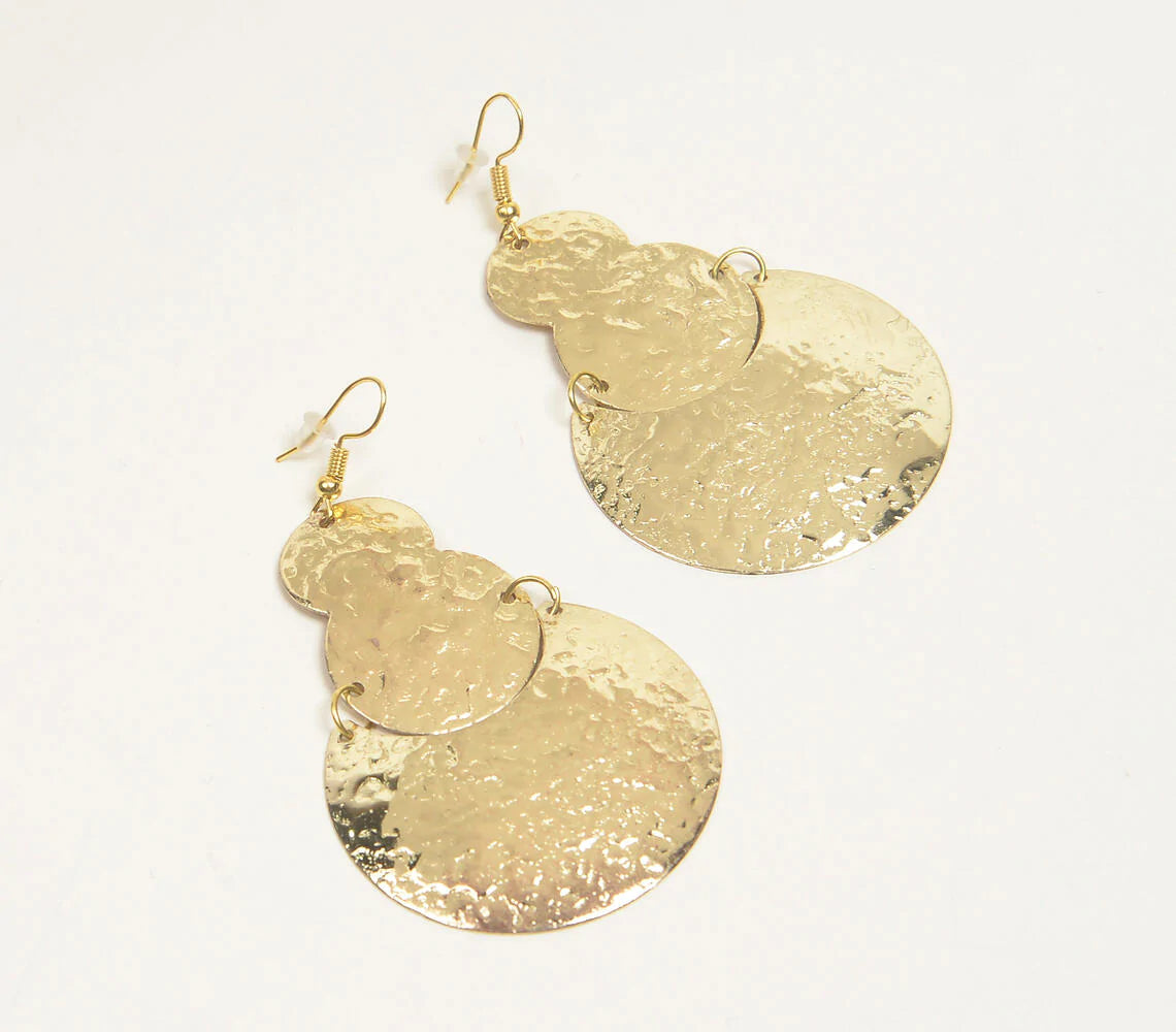 Gold-Toned Textured Brass Statement Dangle Earrings