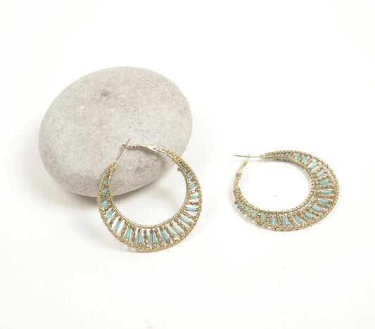 Quoise Beaded Metallic Hoop Earrings