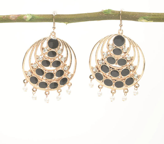 Black Glass & Gold-Toned Dangle Earrings