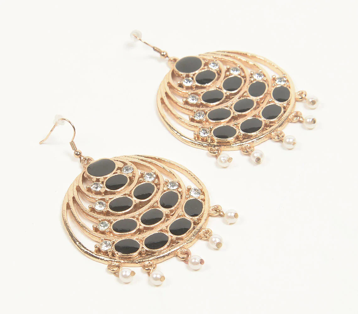 Black Glass & Gold-Toned Dangle Earrings