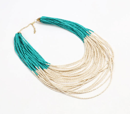 Ombre Glass Beaded Cluster Necklace