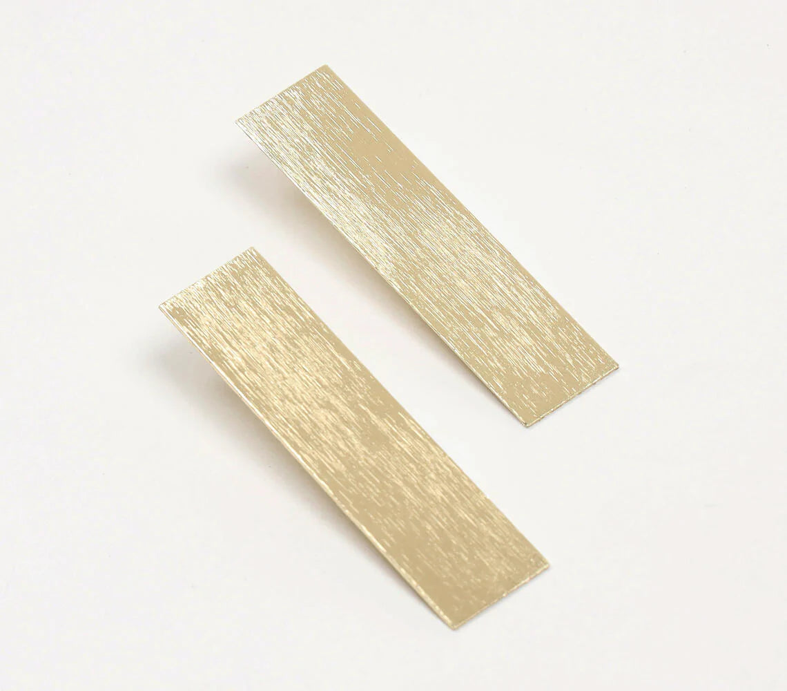 Rectangular Brass gold-toned Earrings