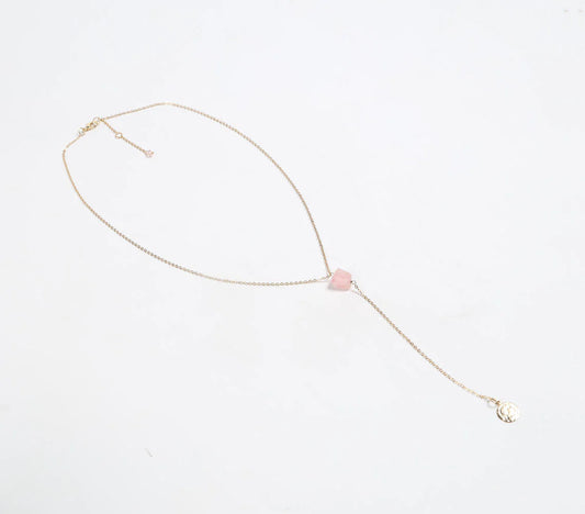 Gold-Toned Recycled Brass & Rose-Quartz Lariat Necklace